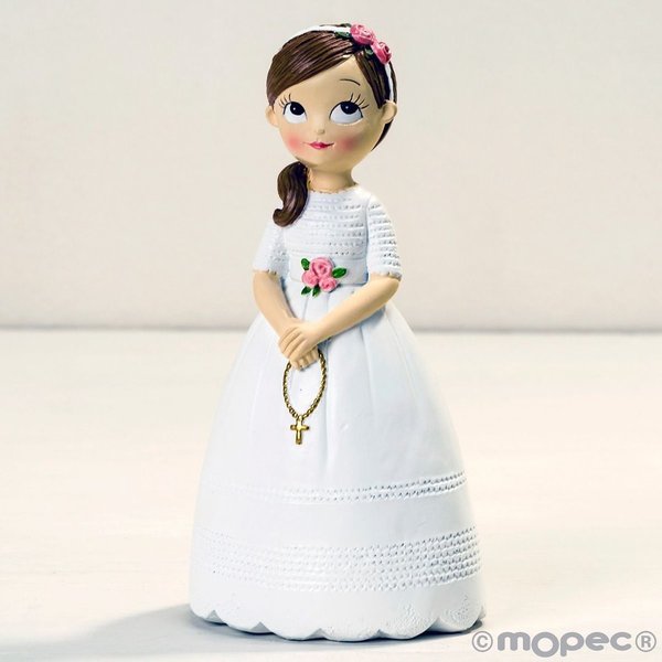 Figura pastís de comunió, nena amb rosari i cua 16,5cm