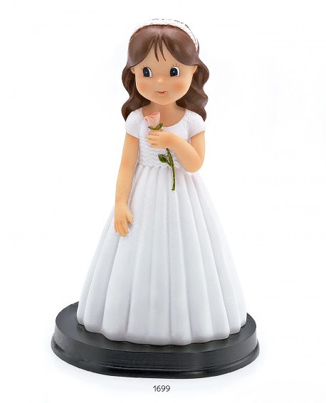 Figura comunió nena amb diadema i rosa 16,5cm