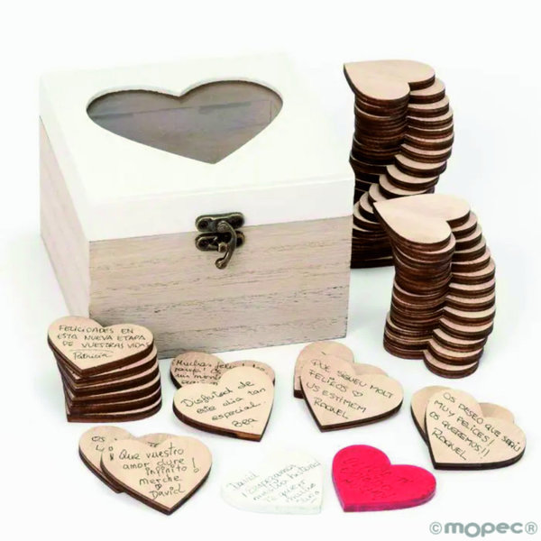 Caixa fusta personalitzable amb 48 cors per a signatures